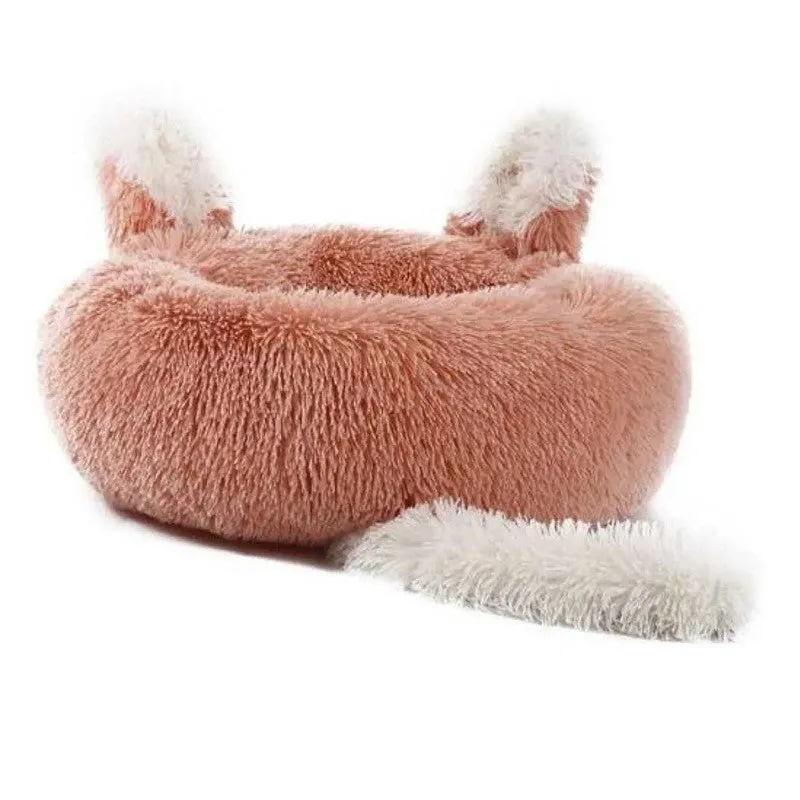 Plush Pet Bed with Adorable Ears & Tail