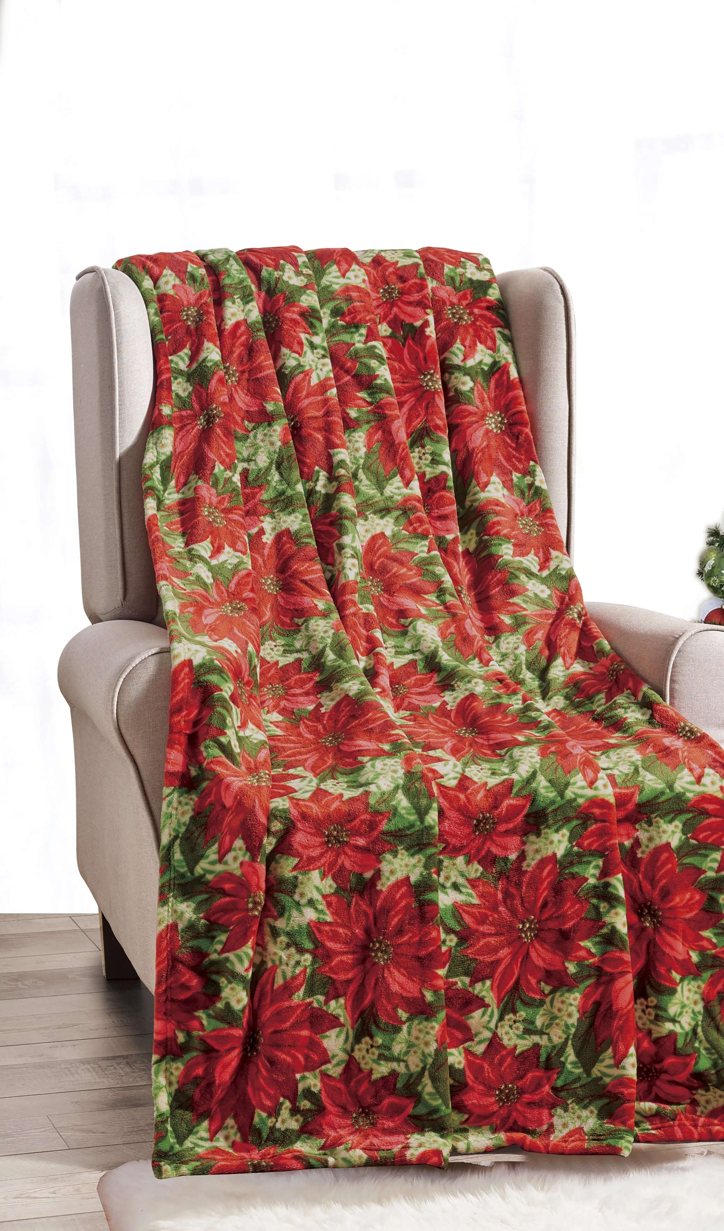 Plush Poinsettia Throw Blanket POINSETTIA