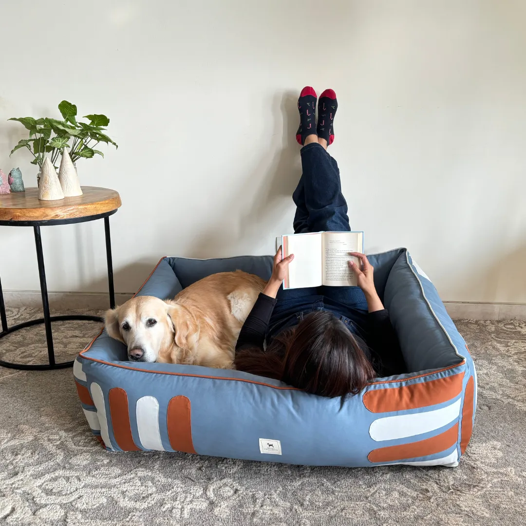 PoochMate Stone Blue Creative Stitches Dog Bed