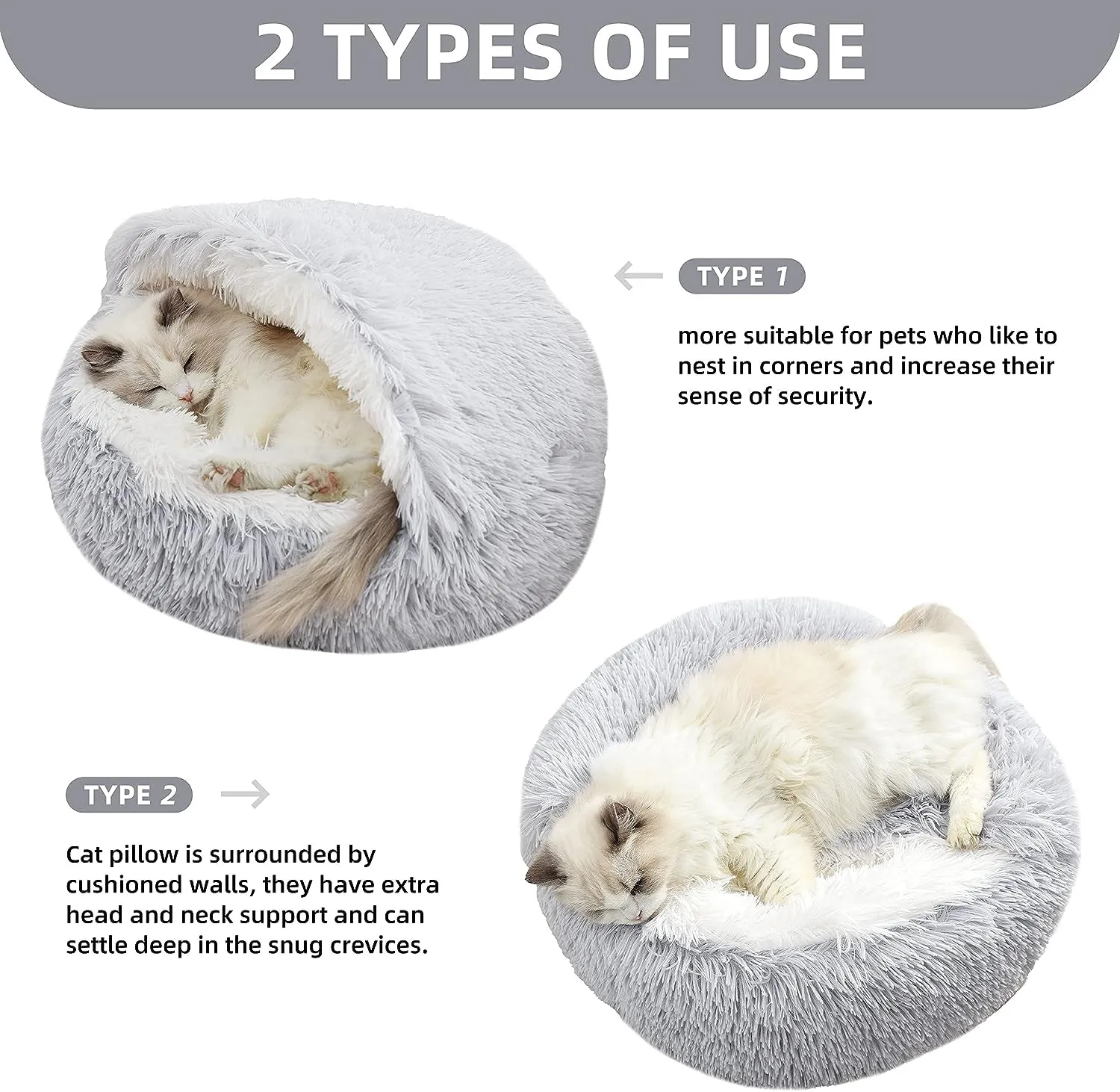 Round Fluffy Hooded Cat Bed