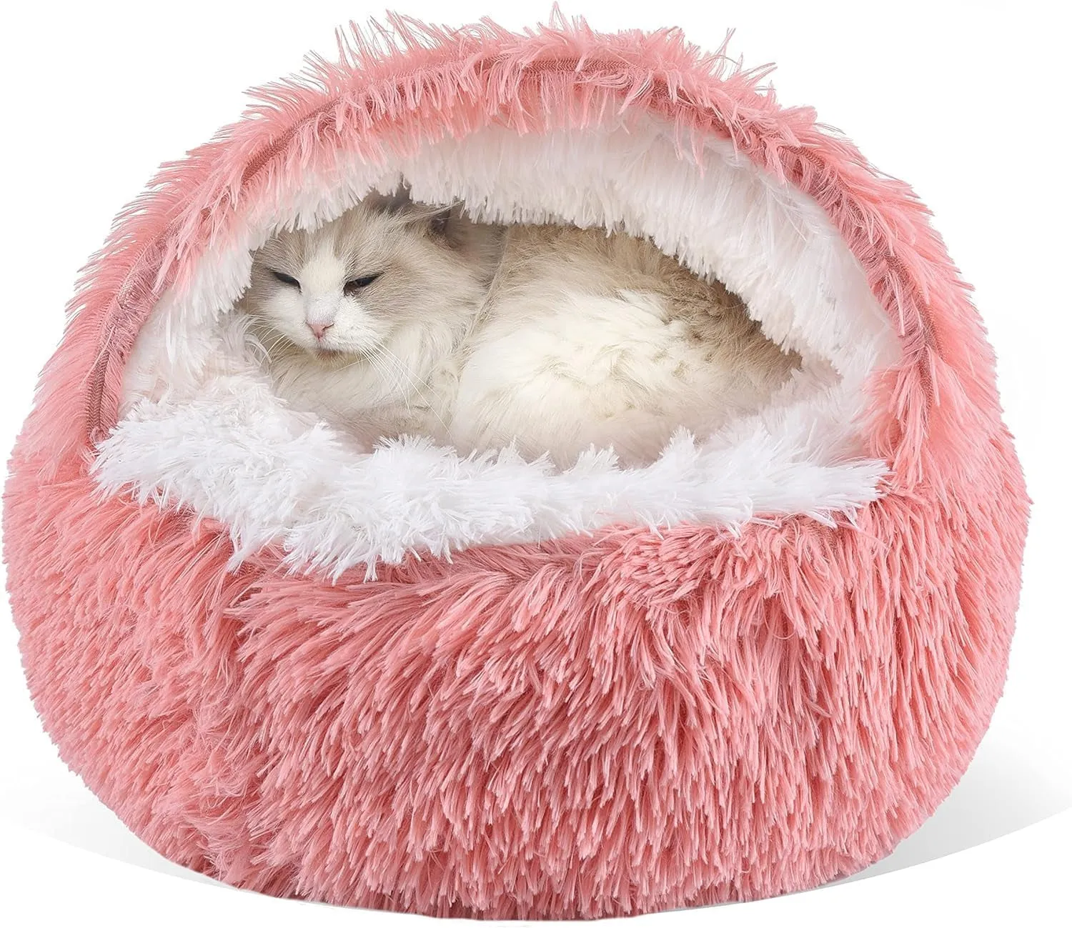 Round Fluffy Hooded Cat Bed