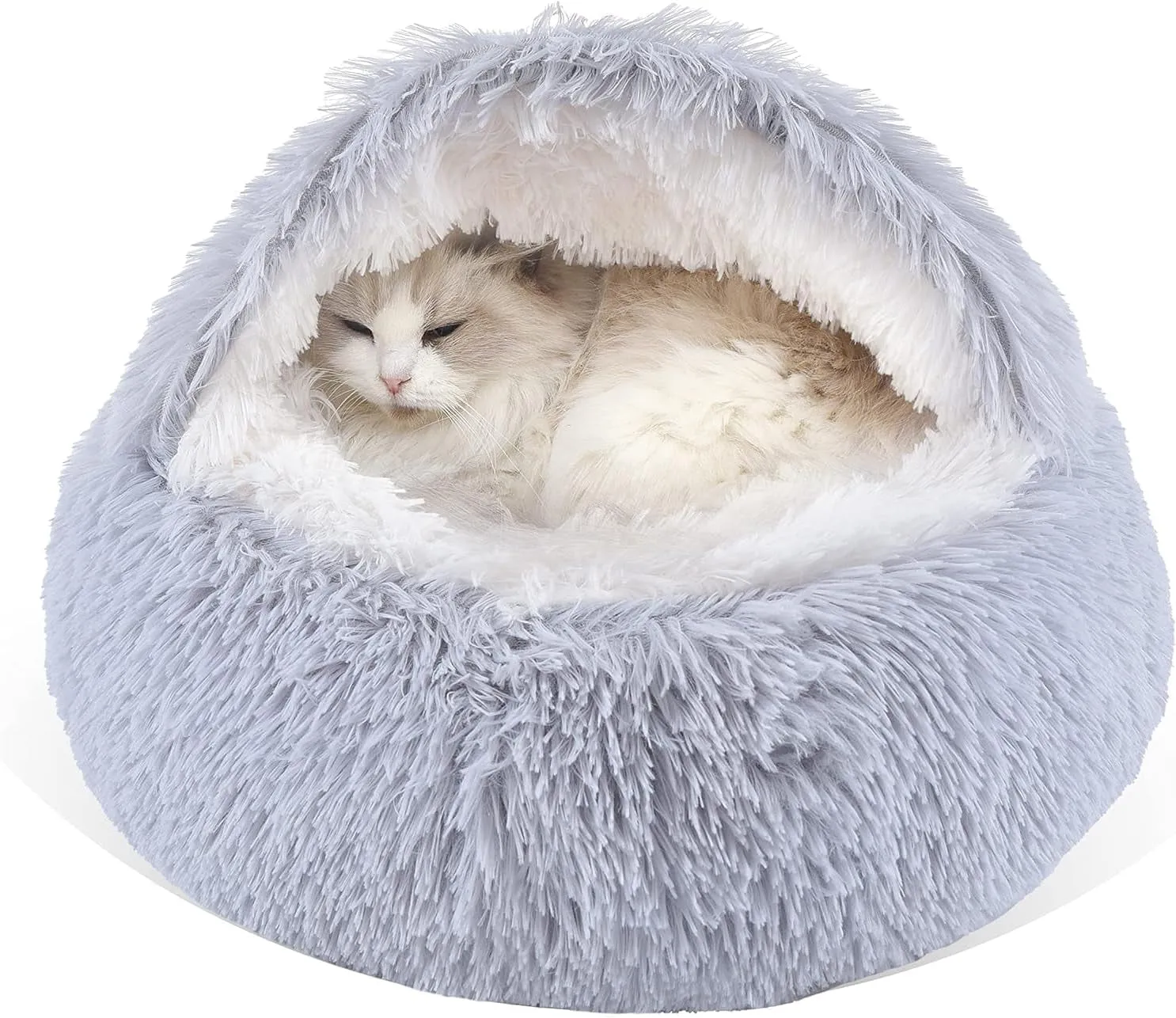 Round Fluffy Hooded Cat Bed