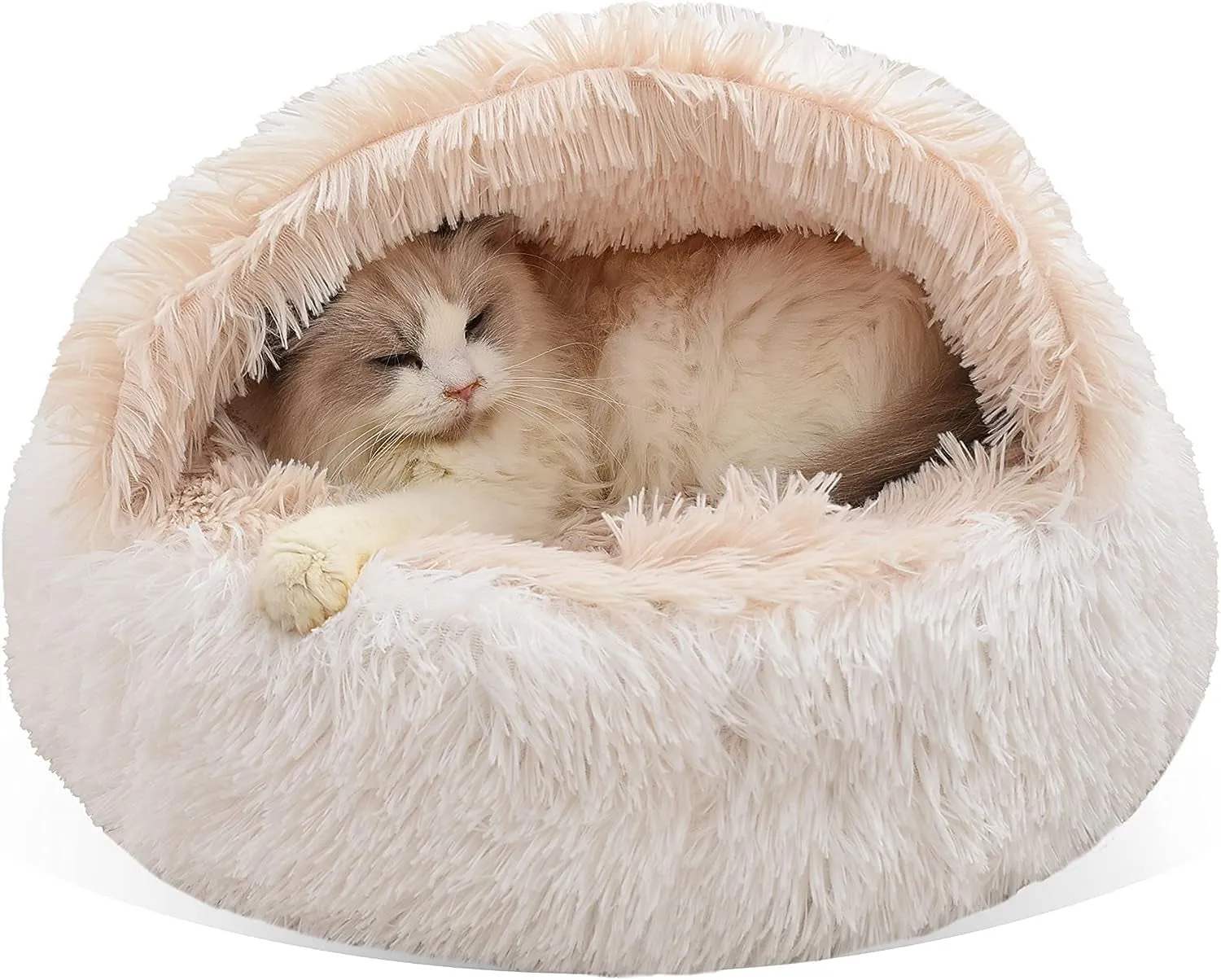 Round Fluffy Hooded Cat Bed