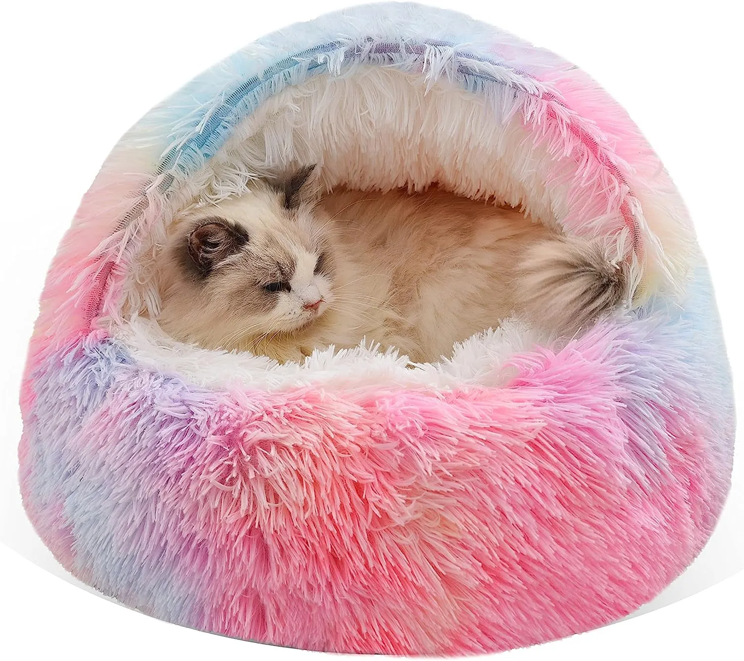 Round Fluffy Hooded Cat Bed