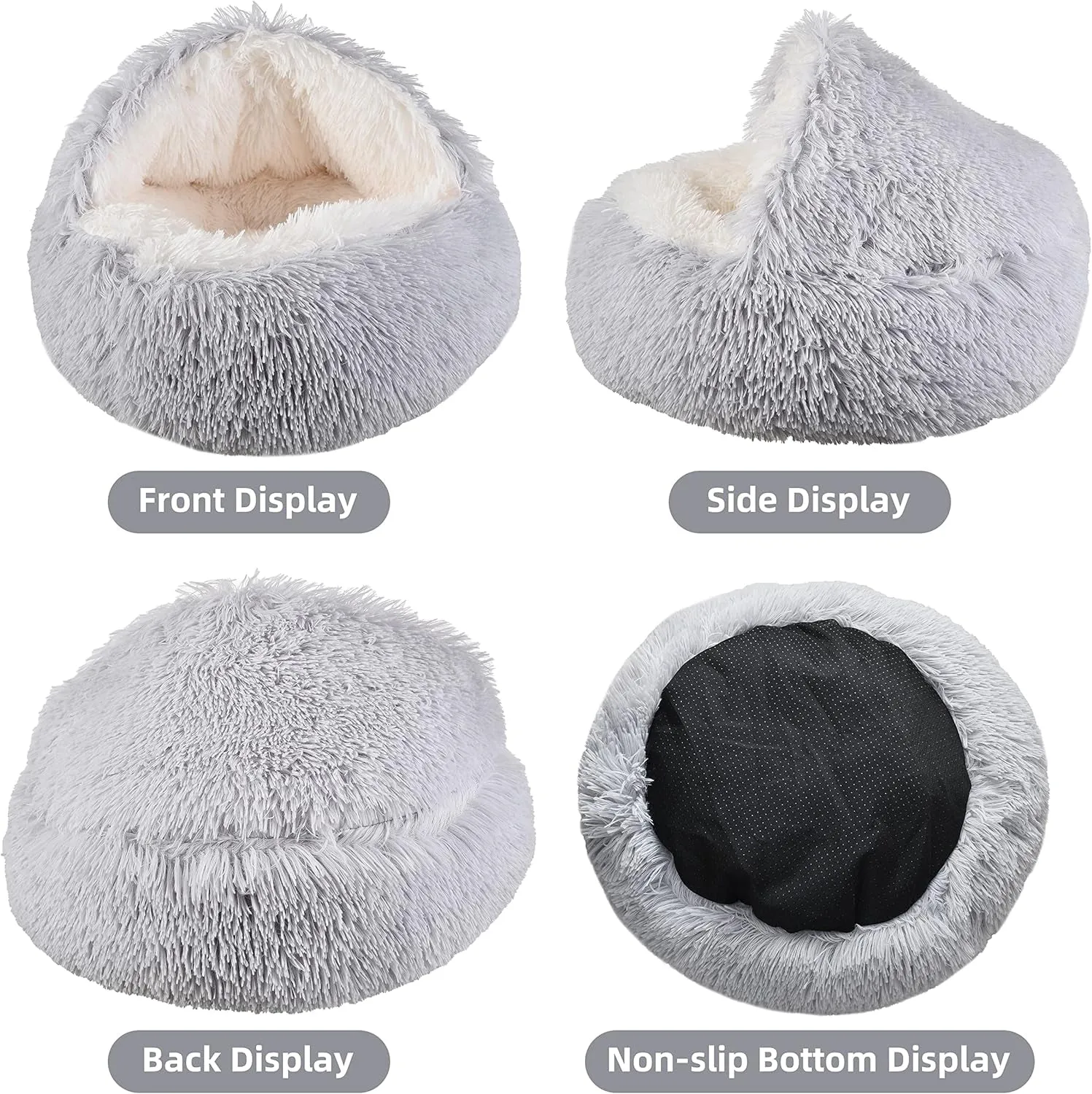 Round Fluffy Hooded Cat Bed