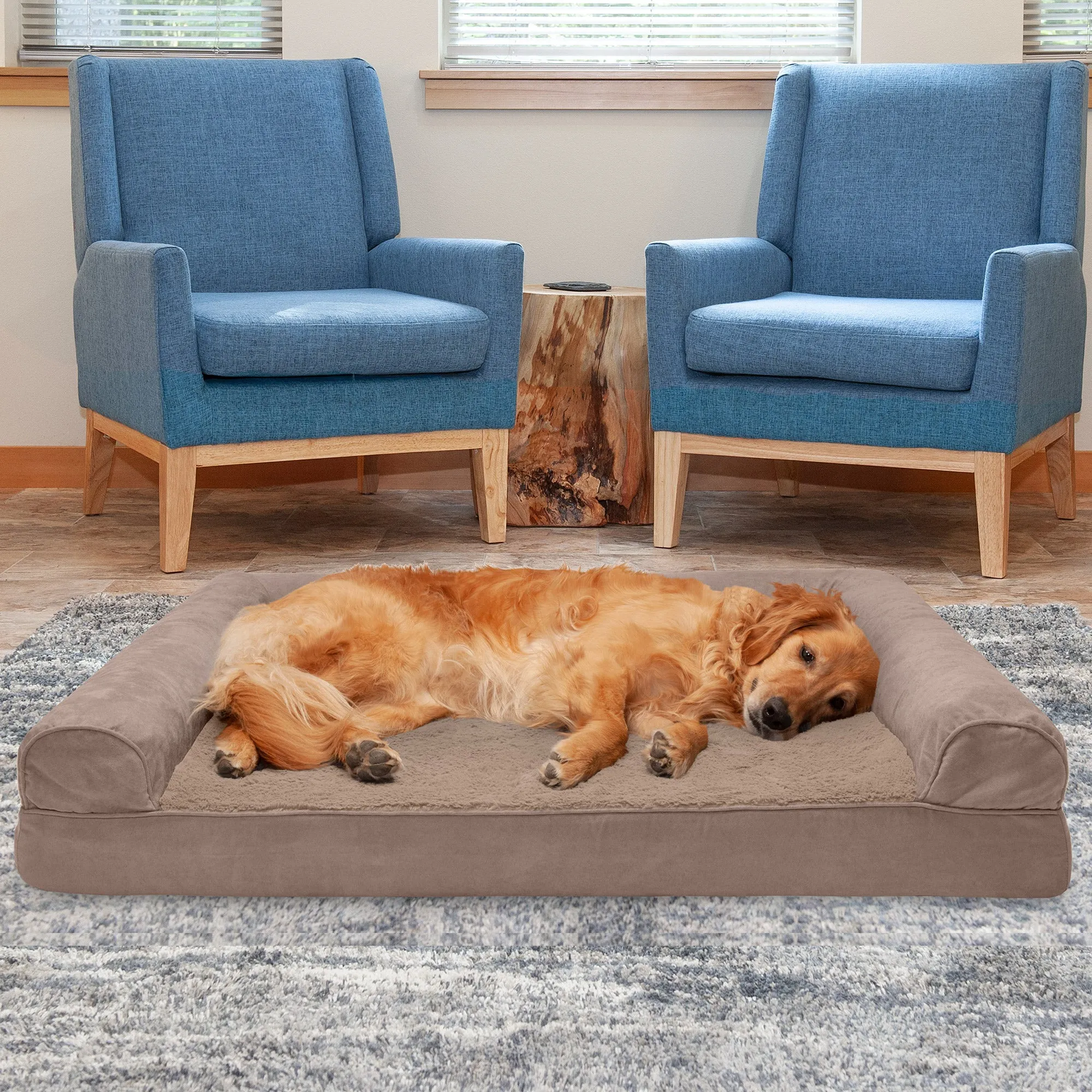 Sofa Dog Bed - Plush & Suede