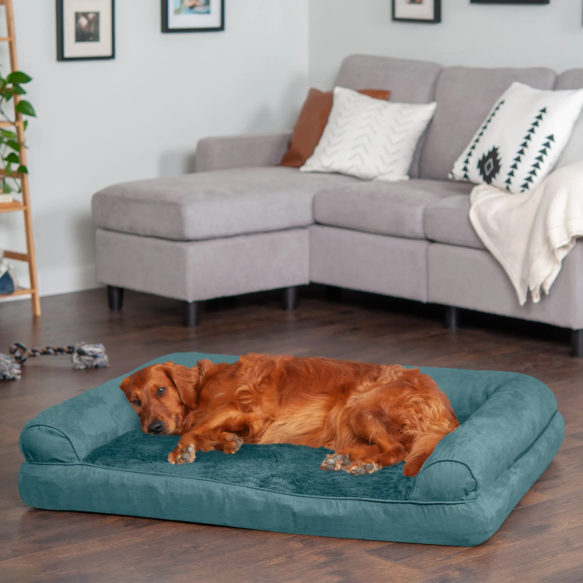 Sofa Dog Bed - Plush & Suede