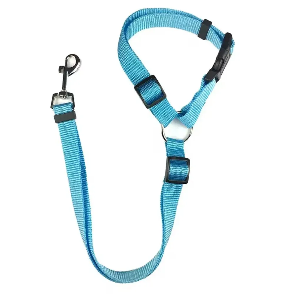 Solid Color Two-in-One Pet Car Seat Belt & Leash Nylon Lead - Adjustable Dogs Harness Collar, Backseat Safety Belt