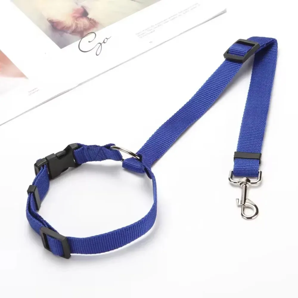 Solid Color Two-in-One Pet Car Seat Belt & Leash Nylon Lead - Adjustable Dogs Harness Collar, Backseat Safety Belt