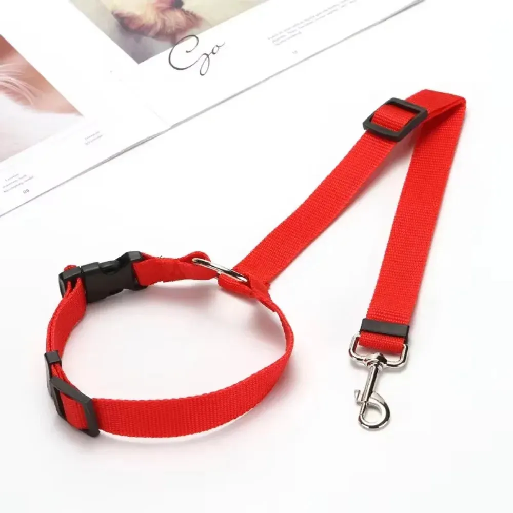 Solid Color Two-in-One Pet Car Seat Belt & Leash Nylon Lead - Adjustable Dogs Harness Collar, Backseat Safety Belt