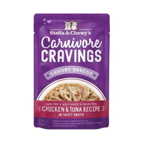 Stella & Chewy's - Carnivore Cravings Pouch For Adult Cats in Tasty Broth (Savory Shreds) - Adult Chicken & Tuna Recipe 2.8oz