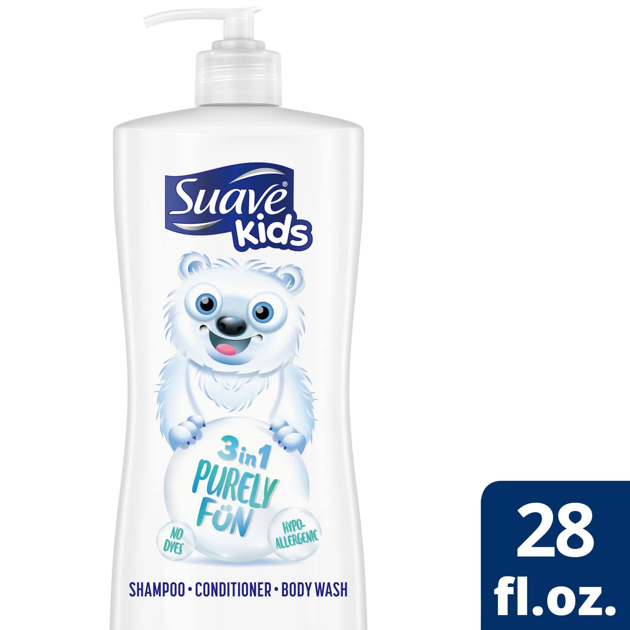 Suave Kids 3-in-1 Shampoo Conditioner Body Wash, Purely Fun, 28 oz Single