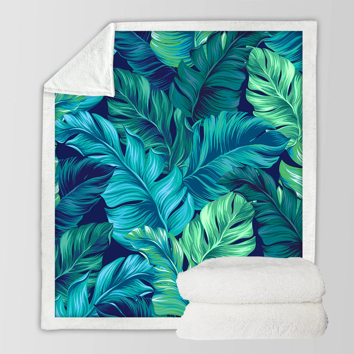 Tropical Leaves Soft Sherpa Blanket