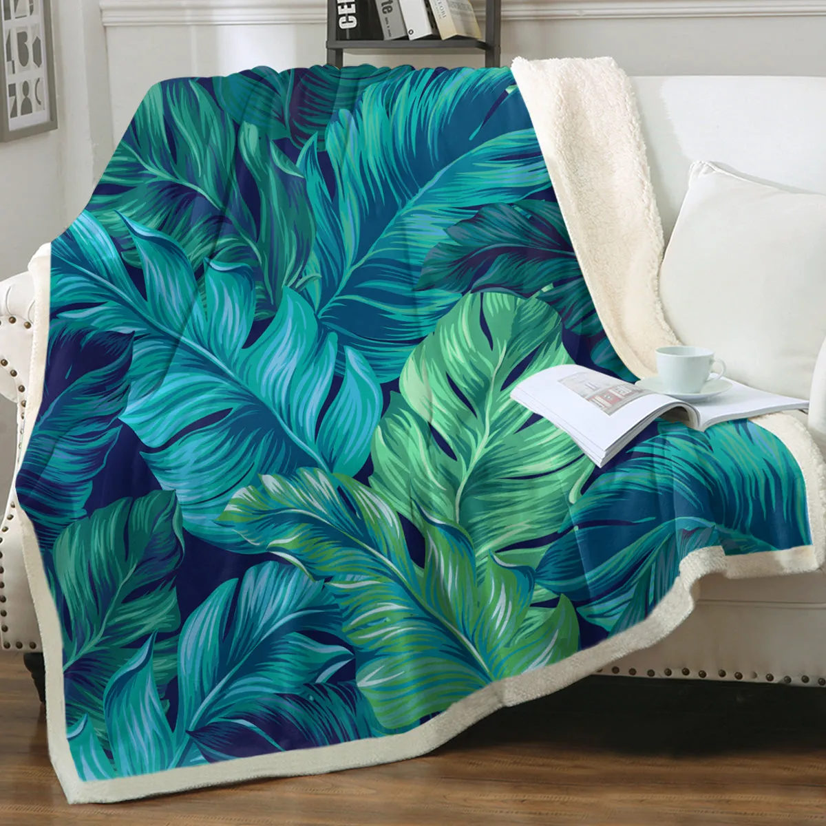 Tropical Leaves Soft Sherpa Blanket