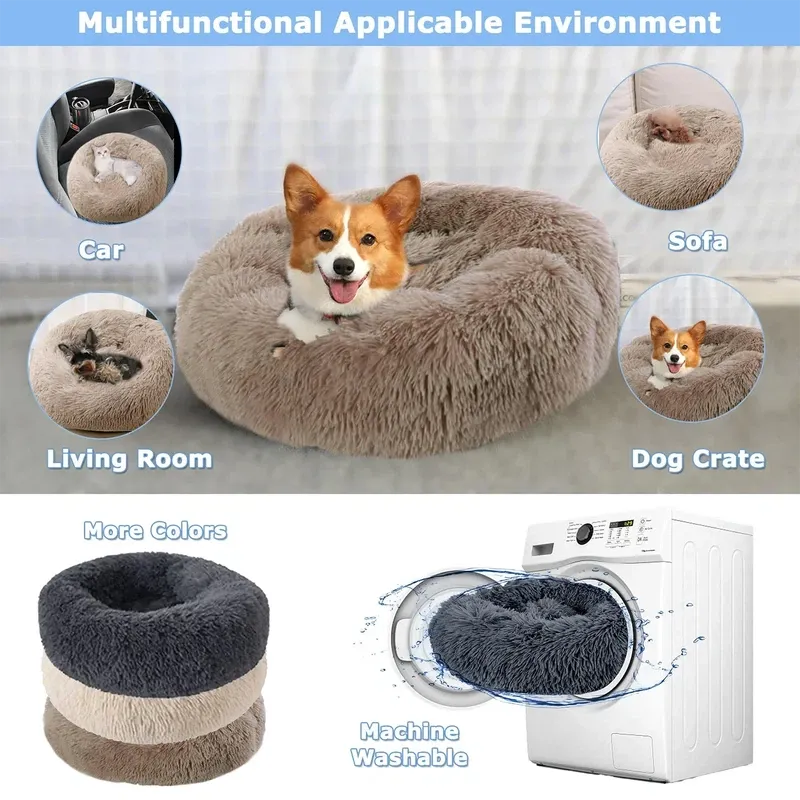 Ultra-Soft Plush Donut Cat Bed for Calming Comfort