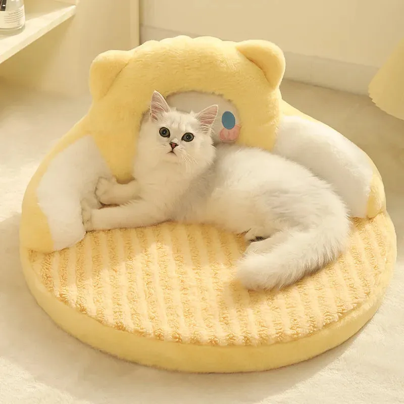 Winter Cat Bed for Deep Sleep | Warm Pet Cushion with Pillow | Cat Nest Kennel Mat for Small Cats & Dogs