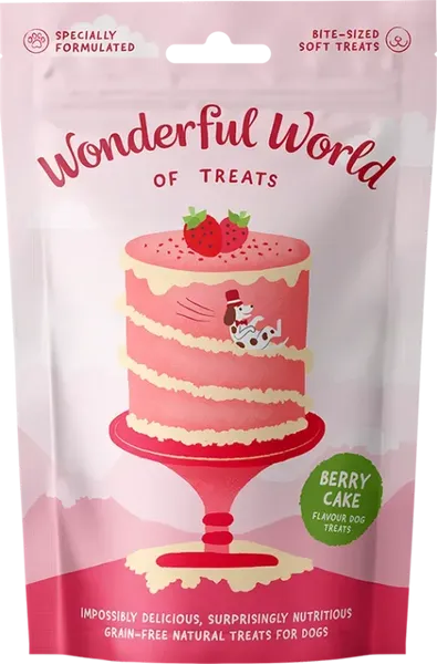 Wonderful World of Treats | Wheat Gluten Free, Natural Hand Baked Dog Biscuits | Berry Cake 50g